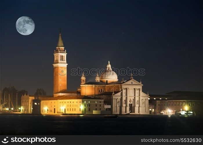 San Giorgio Maggiore island with full moon at night&#xA;