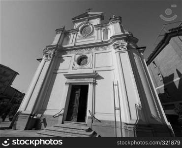 San Giovanni Battista (John the Baptist) church in Alba, Italy. Hic Domus Dei means The House of the Lord in black and white. San Giovanni Battista church in Alba in black and white