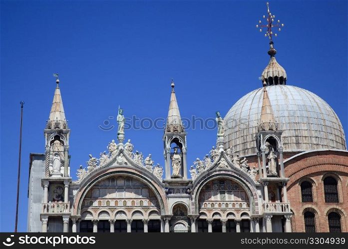 San Marco Basilica detail of statues and ornate roof