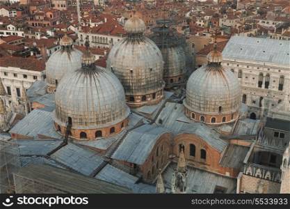 San Marco Basilica domes and roofs of venetian houses, top view&#xA;