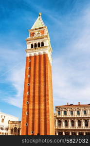 San Marco campanile, bell tower of Saint Mark cathedral on square in Venice