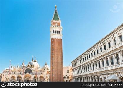 San Marco square in Venice with bell tower and no people
