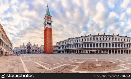 San Marco Square with Basilica of Saint Mark at sunset, Venice, Italy.. San Marco Square with Basilica of Saint Mark at sunset, Venice, Italy