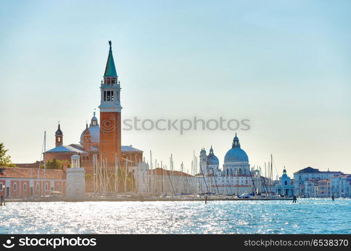 San Marco square with Bell tower in Venice. San Marco square with Bell tower in Venice, Italy. View from sea