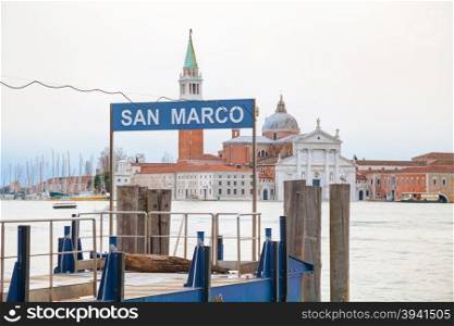 San Marco water bus stop sign in Venice, Italy
