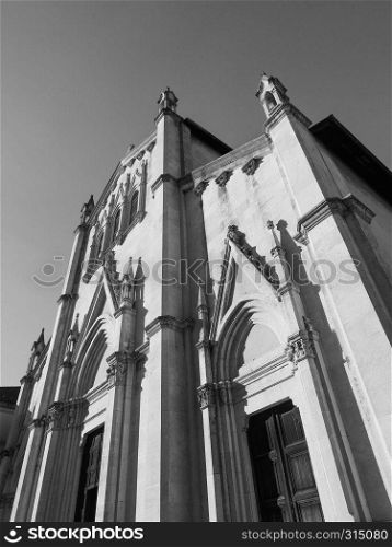 San Pellegrino Laziosi parish church in Turin, Italy in black and white. San Pellegrino Laziosi church in Turin in black and white