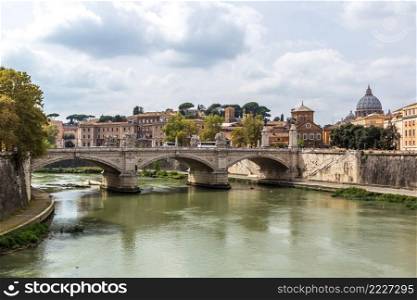 San Pietro basilica  and Sant angelo bridge in a summer day in Rome, Italy