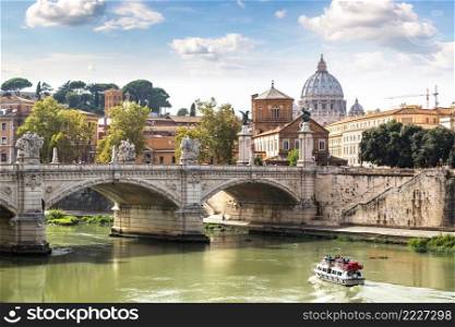 San Pietro basilica  and Sant angelo bridge in a summer day in Rome, Italy