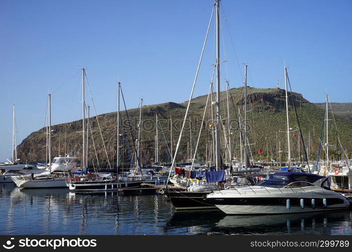 SAN SEBASTIAN, SPAIN - CIRCA FEBRUARY 2019 Yachts in marina