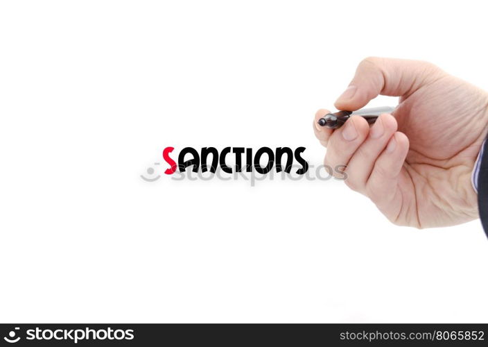 Sanctions text concept isolated over white background