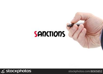 Sanctions text concept isolated over white background