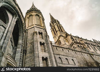 Sanctuary of Our Lady of Lourdes. Rosary Basilica. Golden crown. Sanctuary of Our Lady of Lourdes