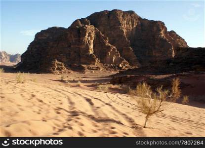 Sand and mount in Wadi Rum desert, Jordan