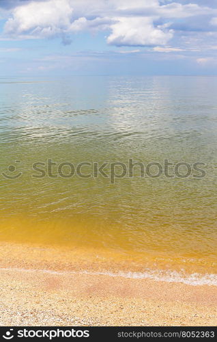 sand and shelly coastline Sea of Azov, Temryuk bay, Golubitskaya resort, Taman peninsula, Kuban, Russia