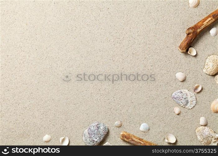Sand background. Sandy beach texture. Summer concept. Top view