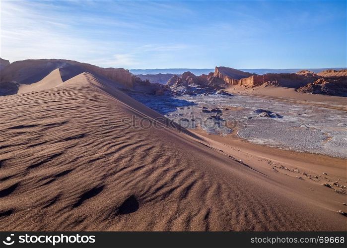 Sand dunes landscape in Valle de la Luna, San Pedro de Atacama, Chile. Sand dunes in Valle de la Luna, San Pedro de Atacama, Chile