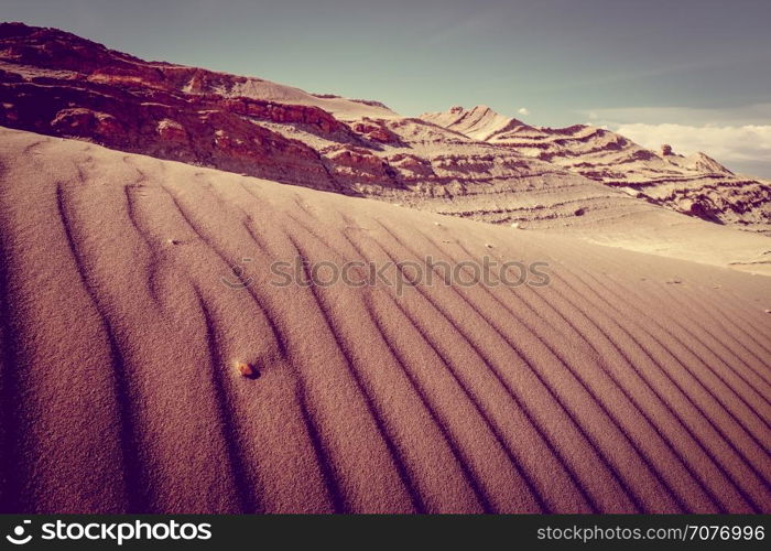 Sand dunes landscape in Valle de la Luna, San Pedro de Atacama, Chile. Sand dunes in Valle de la Luna, San Pedro de Atacama, Chile