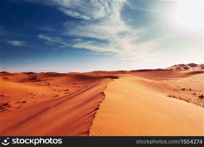 Sand Dunes of the Sahara Desert. Erg Chebbi, Merzouga, Morocco.
