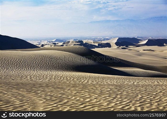 Sand dunes on a landscape, Huacachina, Ica, Ica Region, Peru
