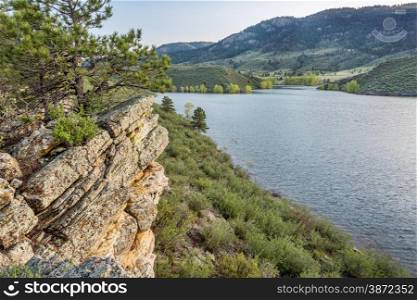 sandstone cliff and cove - Horsetooth Reservoir near Fort Collins, Colorado, at springtime