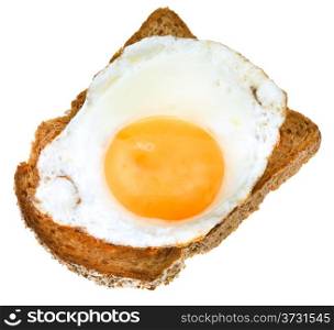 sandwich from fried egg and toasted rye bread isolated on white background