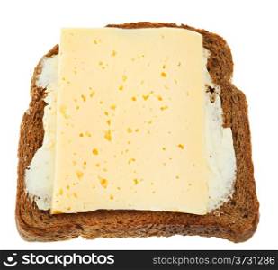 sandwich from rye bread, dairy butter and cheese isolated on white background