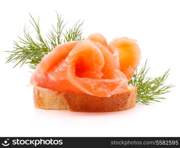 sandwich or canape with salmon on white background cutout