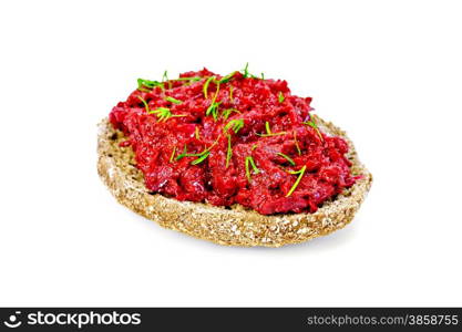 Sandwich with beet caviar and dill isolated on white background
