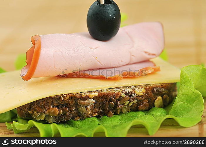 Sandwich with ham and cheese. close up