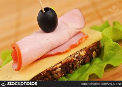 Sandwich with ham and cheese. close up