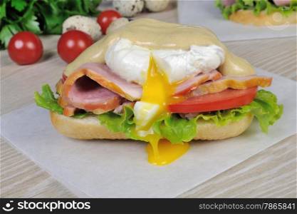 Sandwich with ham and poached egg with mustard sauce&#xA;&#xA;