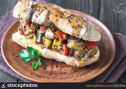 Sandwich with ratatouille on the plate