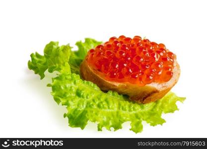sandwich with red caviar isolated on white background