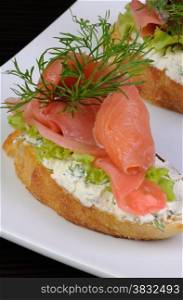 Sandwich with ricotta, pickled ginger and a slice of salted salmon