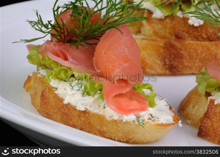 Sandwich with ricotta, pickled ginger and a slice of salted salmon