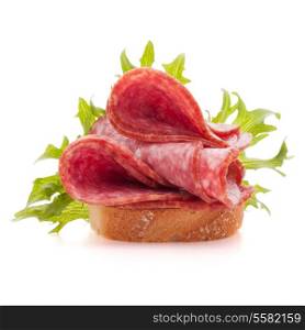 sandwich with salami sausage on white background cutout