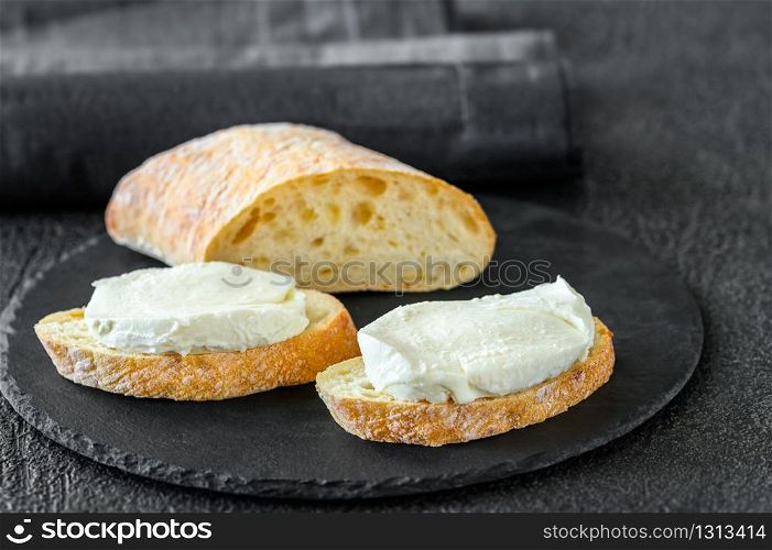 Sandwiches with ciabatta - Italian white bread and mozzarella