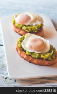 Sandwiches with guacamole and poached eggs