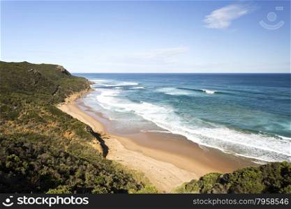 Sandy beach along the coast Great Ocean Road in Victoria, Australia
