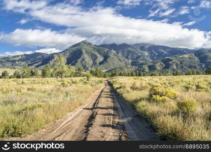 sandy Medano Pass road in Great Sand Dunes National Park and Preserve, late summer scenery