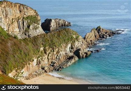 Sandy Mexota beach (Spain). Atlantic Ocean coast landscape.