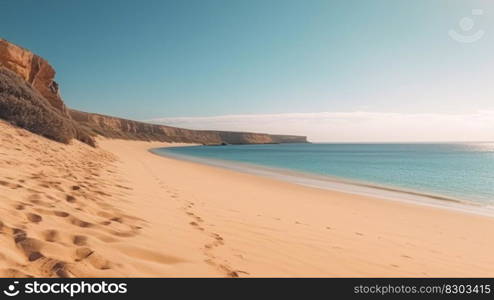 sandy sea beach with rocks in the background generative ai.