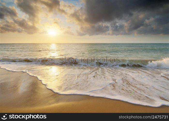 Sandy seashore at sunset. Nature composition.
