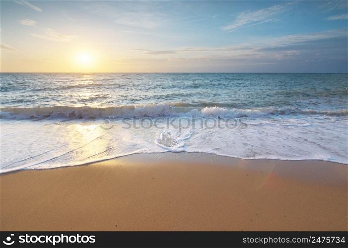 Sandy seashore at sunset. Nature composition.