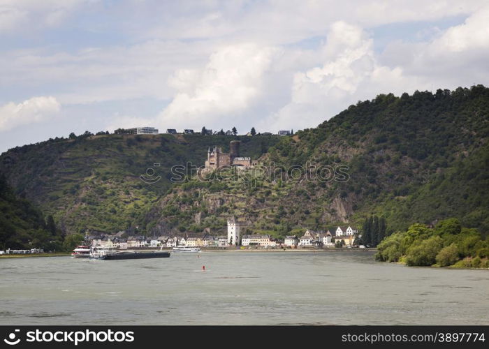 sankt goarshausen with castle along the river Rhine in germany