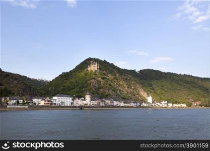 sankt goarshausen with castle along the river Rhine in germany