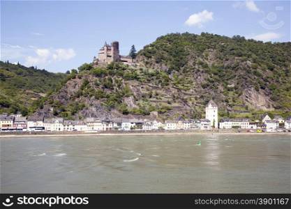 sankt goarshausen with castle along the river Rhine in germany