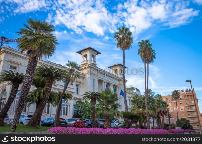 SANREMO, ITALY - CIRCA AUGUST 2020: view of the Sanremo Casino, one of the main landmarks of the city and Liguria Region