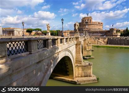 Sant Angelo bridge and Mausoleum of Hadrian in Rome, Italy