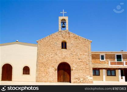 Sant Ferran stone church with belfry in Formentera island of Spain